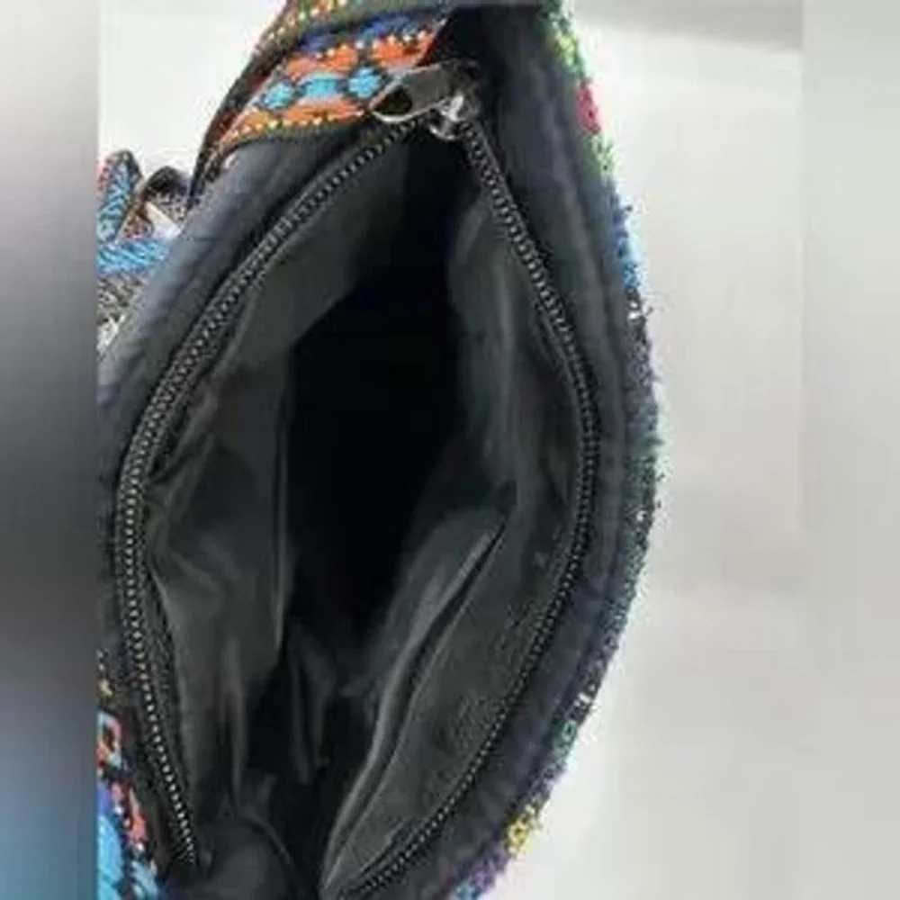 Vintage Y2K‎ Boho Hobo Bag - Multicolor W Attached Mini Side Pouch Fringe Edges
